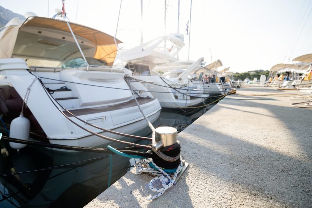 picture of luxury white yachts in harbor